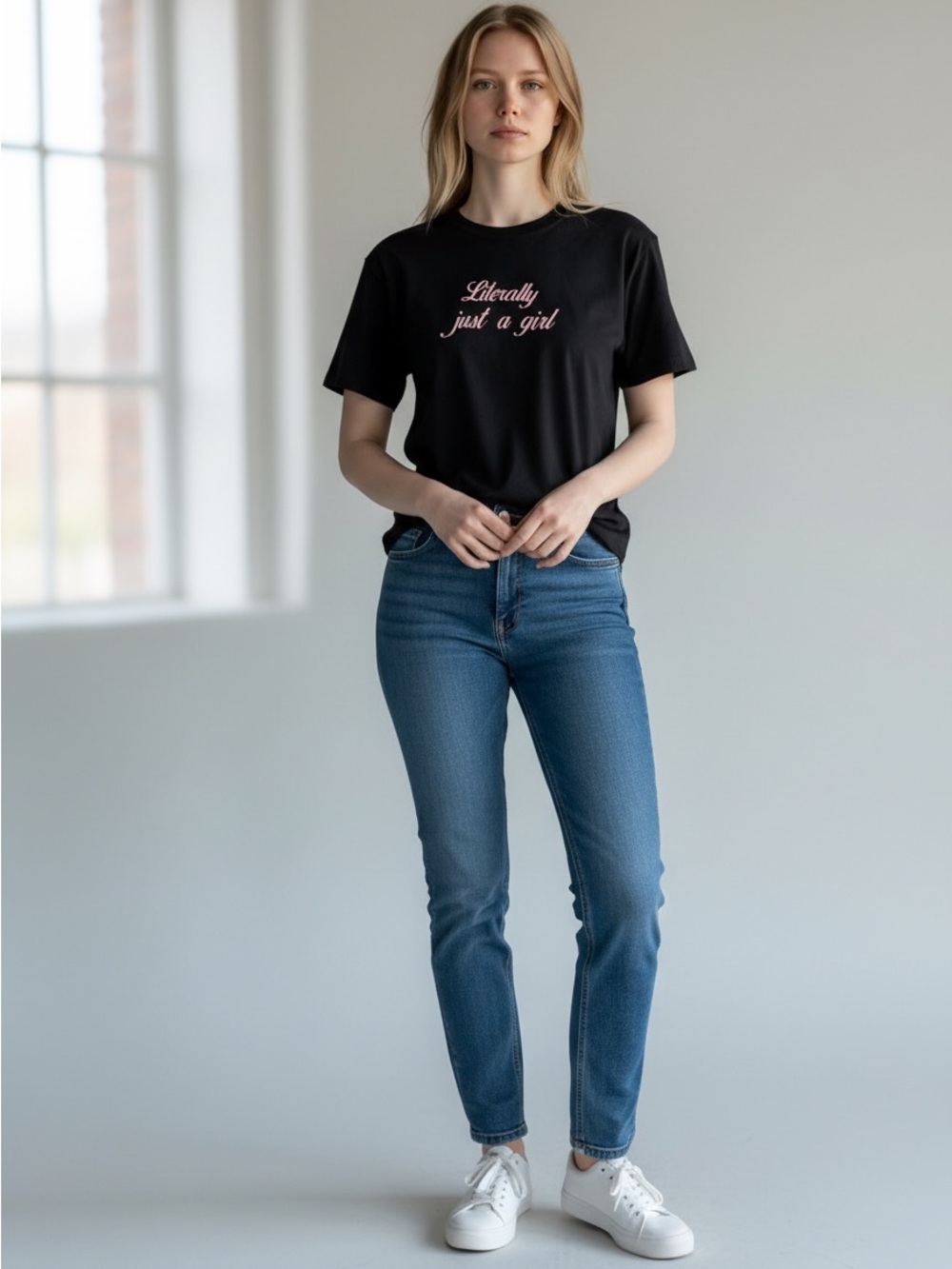 Literally just a girl shirt black with pink writing